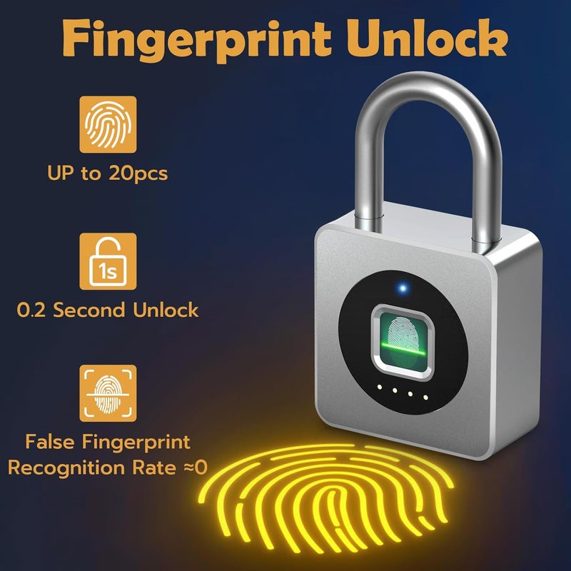Pothunder Fingerprint Padlock, Fingerprint Lock with APP, Padlock with Steel Cable Keyless Biometric, Waterproof Suitable for Gym, Locker, Helmet, Gate, Fence, Luggage - Image 2